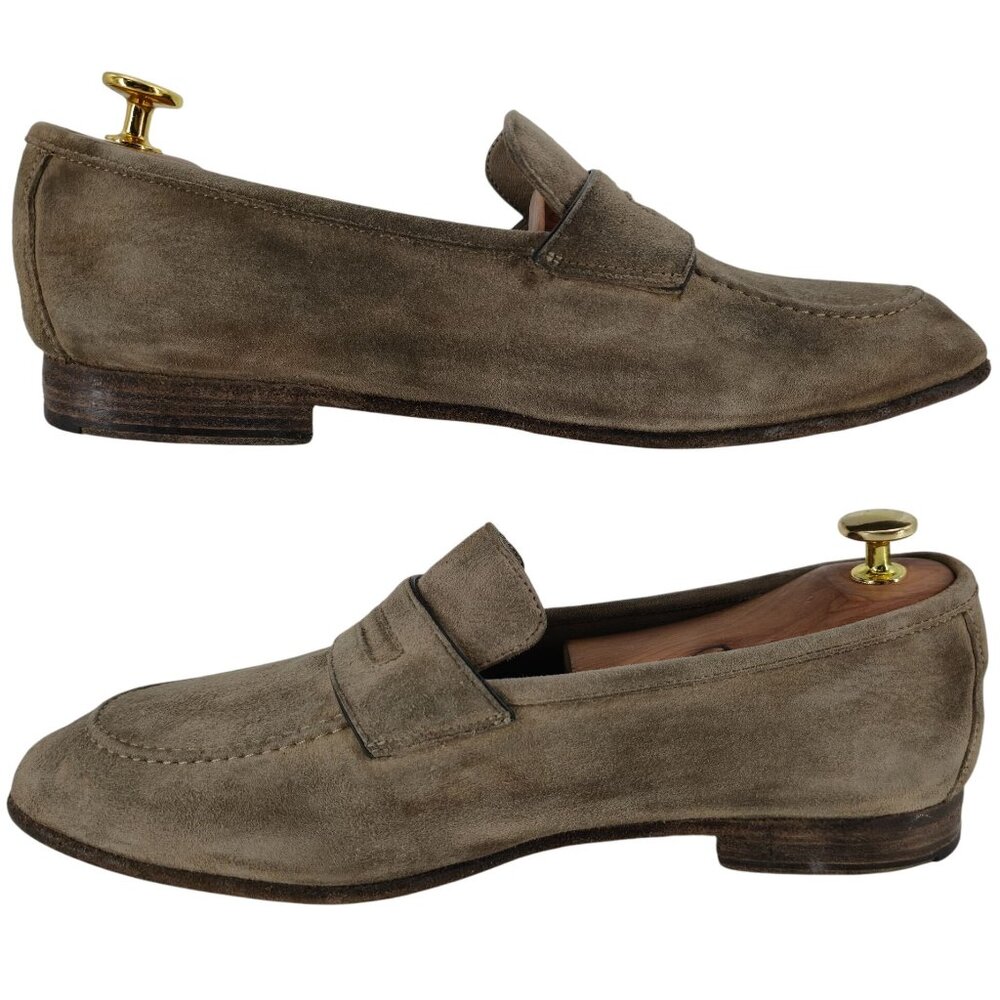 Andrea Ventura Firenze Mens 8.5D Tan Soft Suede Dress Shoes Penny Loafers Italy - Picture 6 of 11